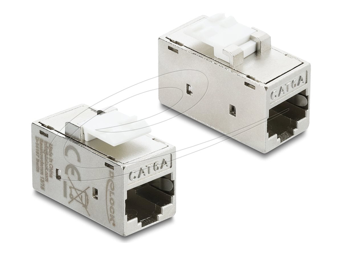 DELOCK Keystone Modul Kupplung RJ45 Buchse zu RJ45 Buchse Cat.6A Metall silber / weiss - Vorderansicht