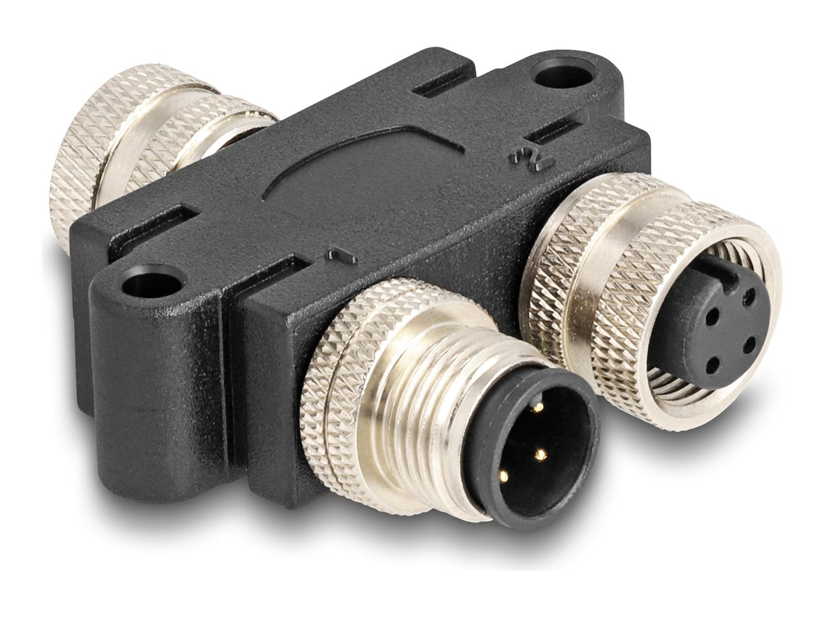 DELOCK M12 Y-Splitter A-kodiert 4 Pin Buchse zu 1 x Stecker und 1 x Buchse Parallelschaltung - Vorderansicht