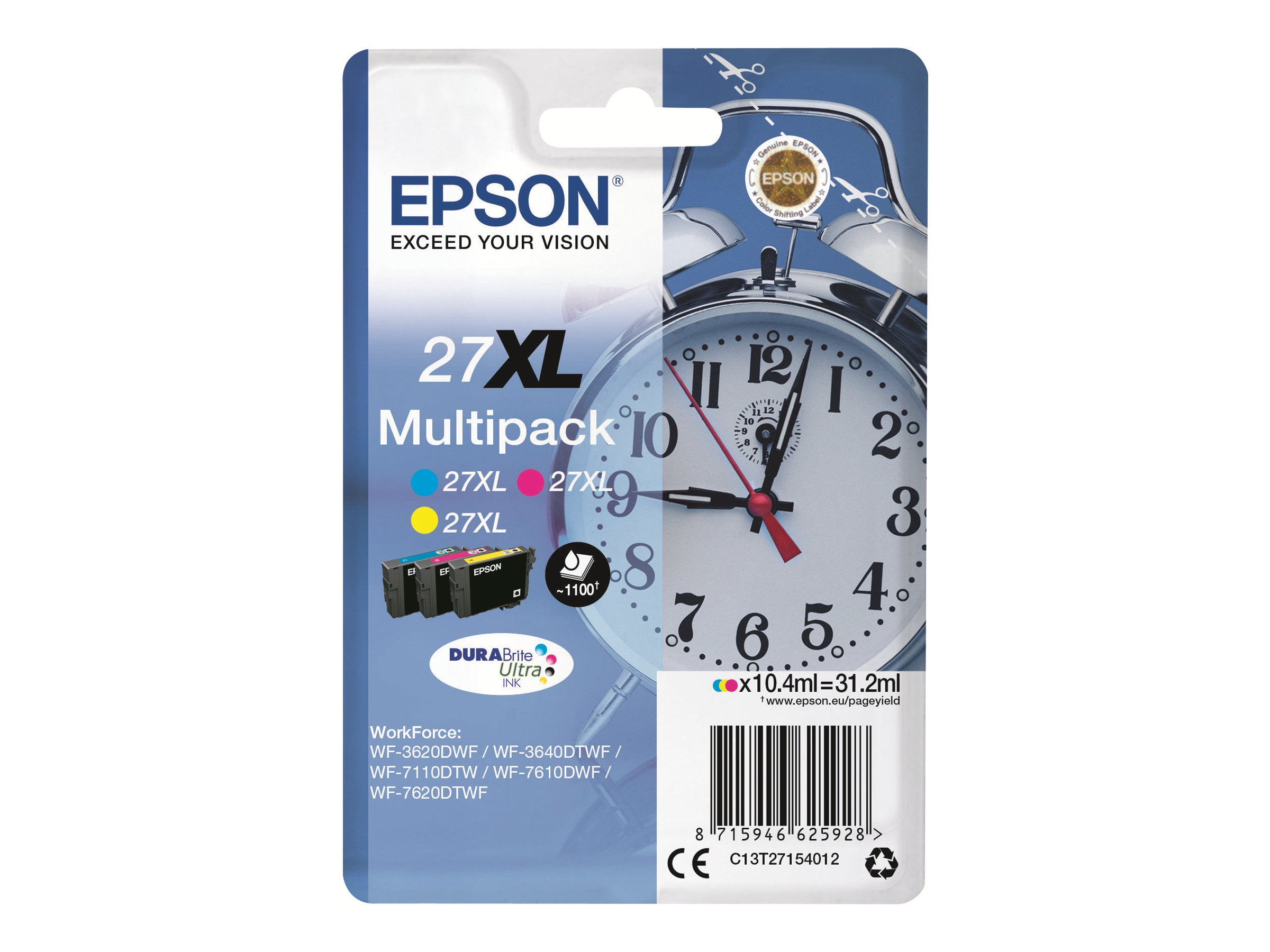 EPSON 1LB 27XL Tintenpatrone Cyan Magenta Gelb Vorderansicht