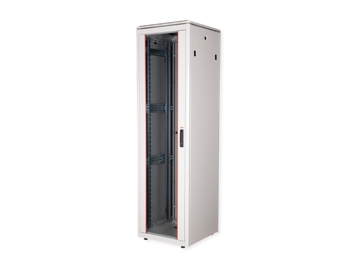 ROLINE Netzwerkschrank Pro 48,26cm 19Zoll 42 HE 600x600 BxT Glastür grau - Detailansicht der Glastür