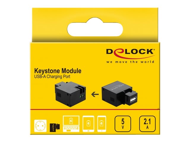 DELOCK Keystone Modul mit USB Typ-A Ladebuchse 2.1A schwarz - Detailansicht