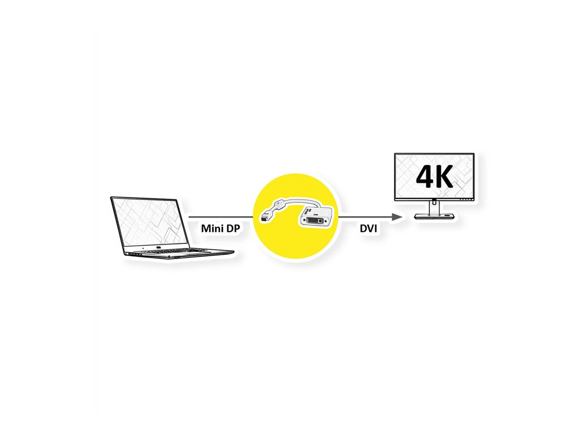 ROLINE 4K Mini DisplayPort-DVI Adapter Mini DP ST - DVI BU Detailansicht