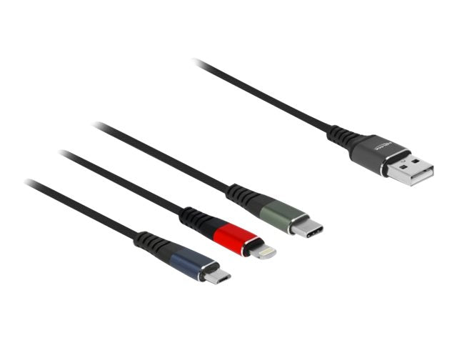DELOCK USB Ladekabel 3 in 1 für Lightning/Micro USB/USB Type-C - Detailansicht der Anschlüsse