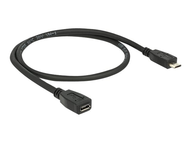 DELOCK Kabel USB 2.0 Micro B Stecker > USB 2.0 Micro B Buchse Verlängerung 0,5m - Vorderansicht