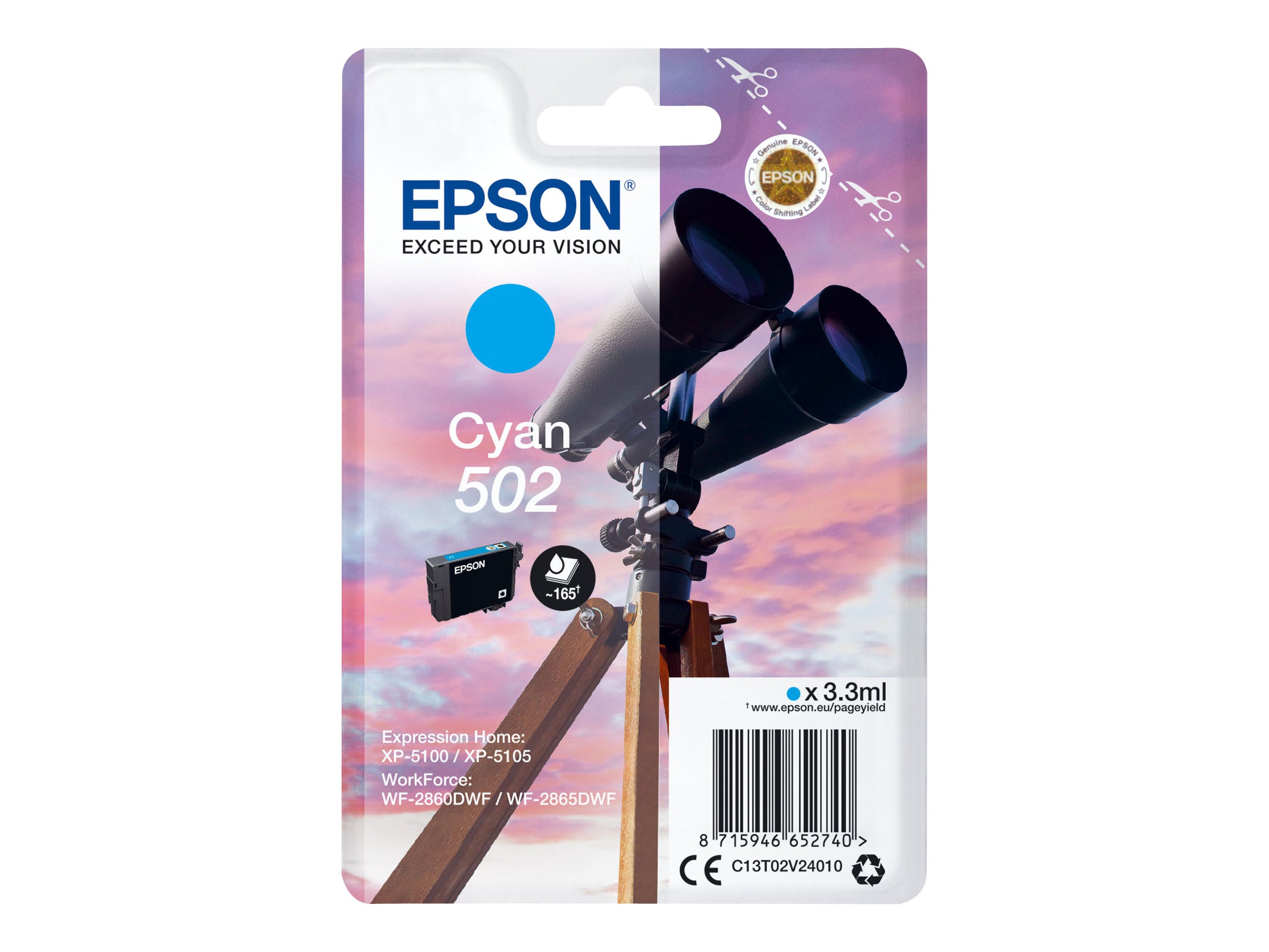 EPSON 1LB Singlepack Cyan 502 Ink Vorderansicht