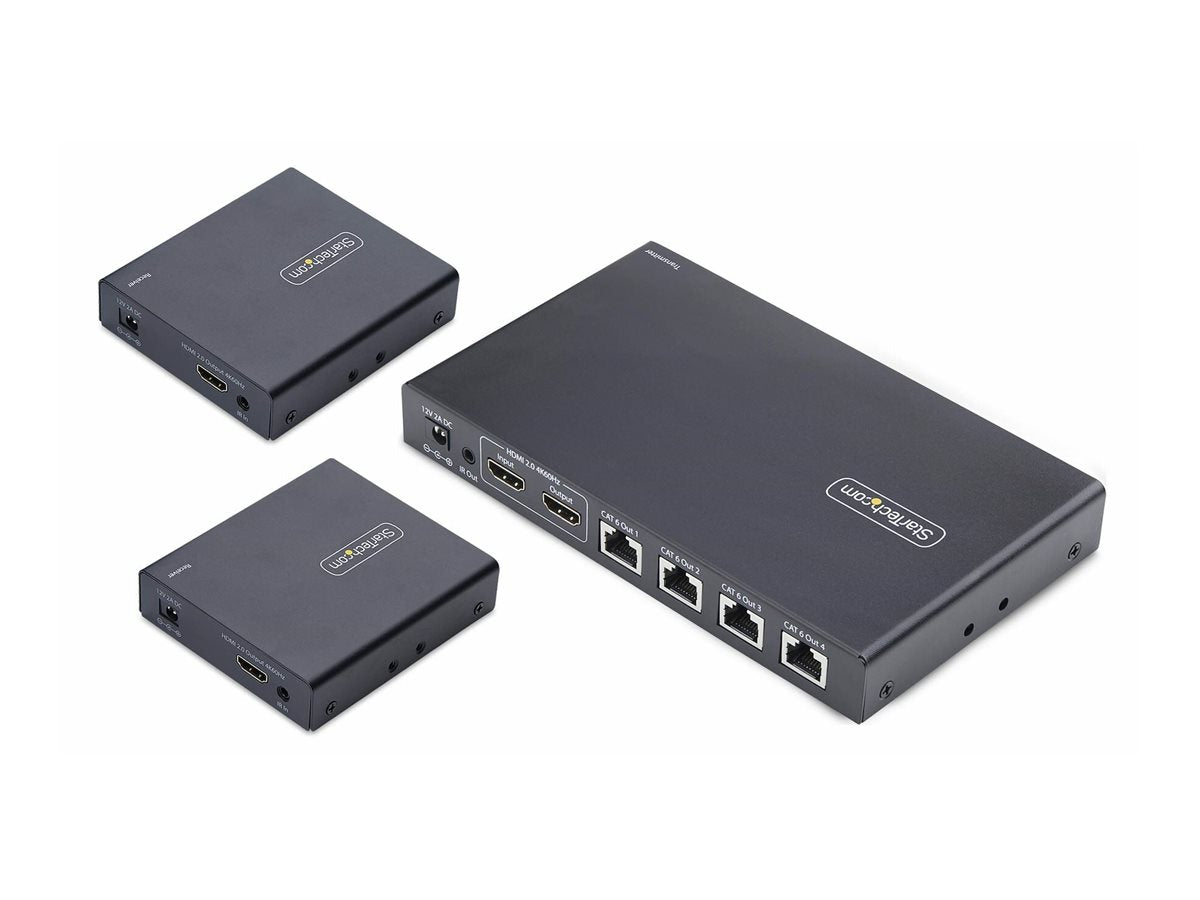 STARTECH.COM 4-Port HDMI Extender und Splitter uber CAT6 4K 60Hz bis 70m Länge 1x4 HDMI uber Netzwerkkabel-LAN Kabel Verteilerkit