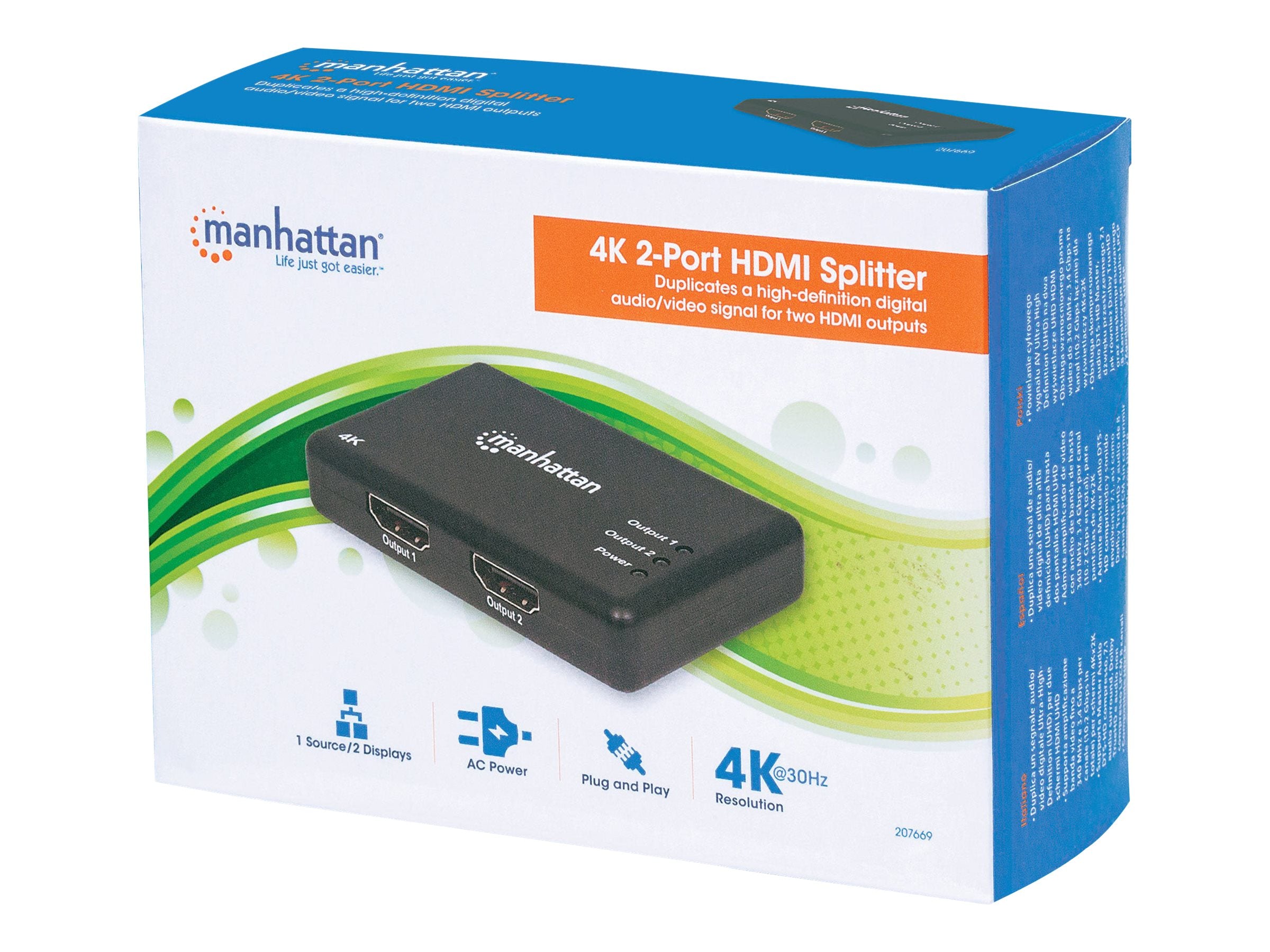 MANHATTAN 4K 2-Port HDMI-Splitter Vorderansicht