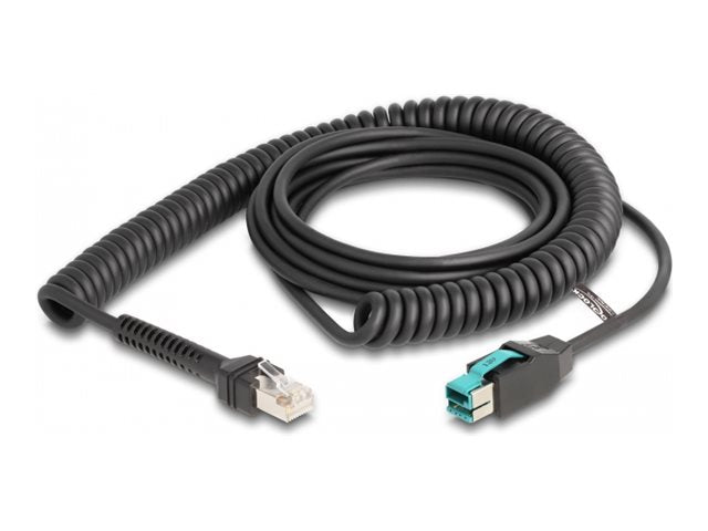 DELOCK Spiralkabel RJ50 Stecker zu PoweredUSB Stecker 12 V 3m schwarz - Vorderansicht