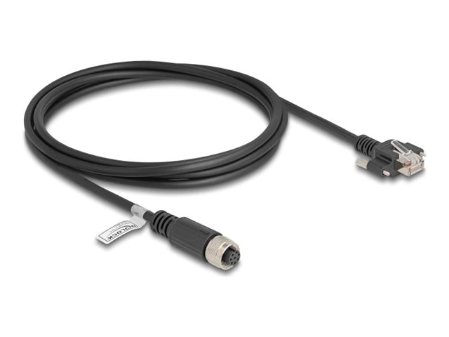 DELOCK M12 Kabel A-kodiert 8 Pin Buchse zu RJ45 Stecker mit Schrauben Cat.5e FTP 2m schwarz