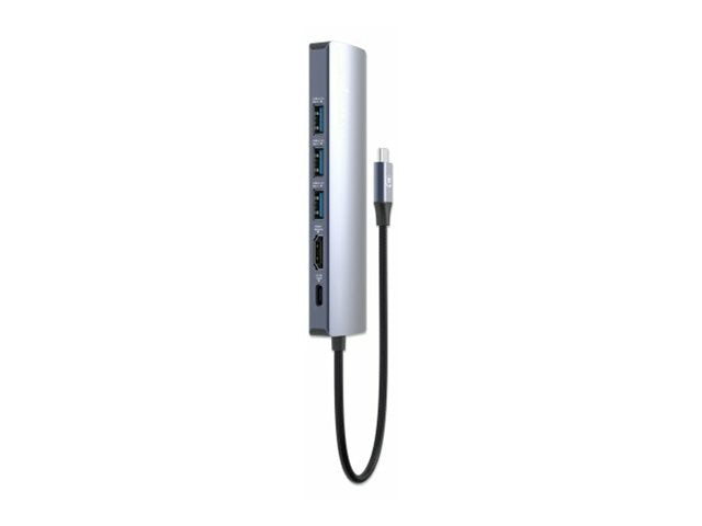 MANHATTAN USB-C PD 6-in-1 4K Dockingstation USB-C-Stecker auf 1xHDMI 4K60Hz 3xUSB-A 5 Gbit/s 1xUSB-C PD 100 W Gigabit-RJ45-Port Alu