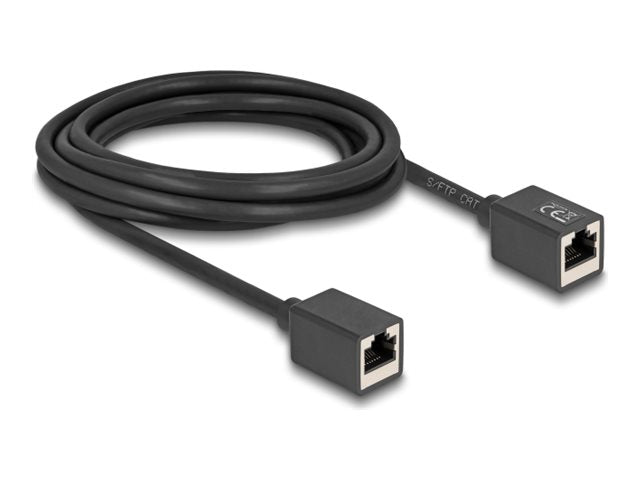 DELOCK Netzwerk Verlängerungskabel Kupplung RJ45 Buchse zu RJ45 Buchse Cat.6A S/FTP 3m schwarz - Vorderansicht