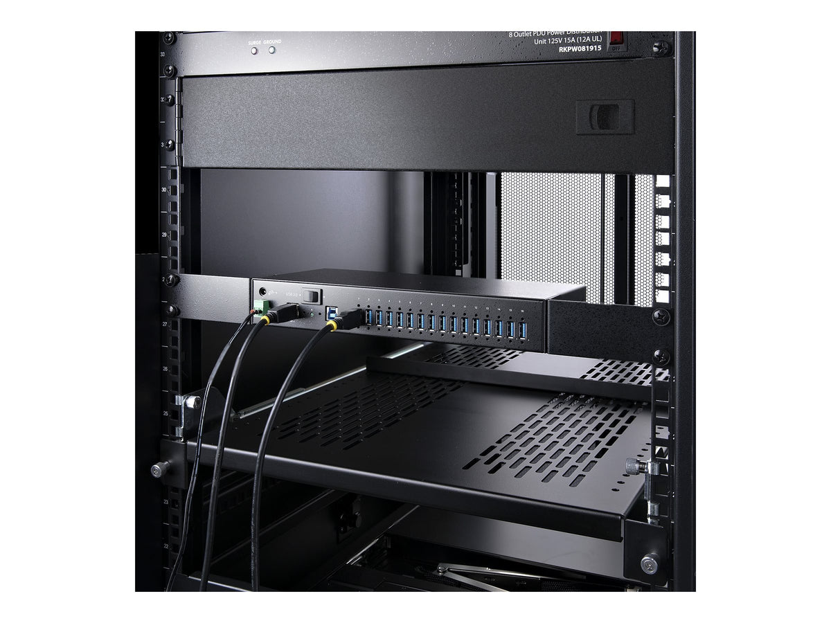STARTECH.COM 16-Port Industrie USB 3.0 Hub mit Netzteil 5Gbps Verteiler/Mehrfachstecker fur DIN/Rack Dual-Host USB Switch