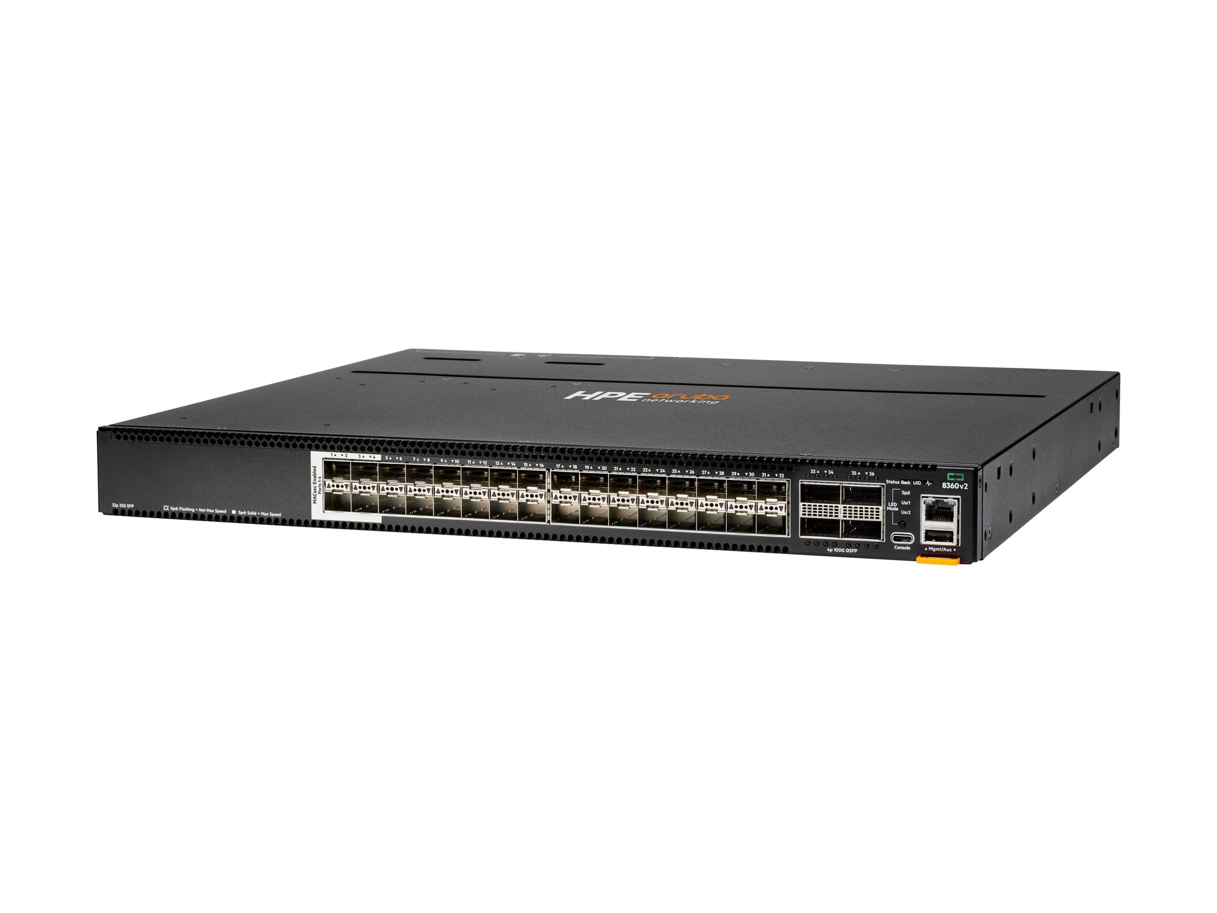 HPE Aruba 8360-32Y4C v2 32p 25G SFP/+/28 4 Sec 4p 100G QSFP+/28 Back-to-Front 3 Fans 2 AC Bdl