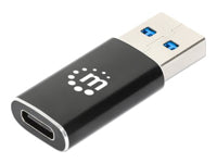 MANHATTAN USB-A auf USB-C-Adapter USB 3.2 Gen 2 Typ A-Stecker auf Typ C-Buchse 10 Gbit/s SuperSpeed+ USB 3 A Aluminium schwarz