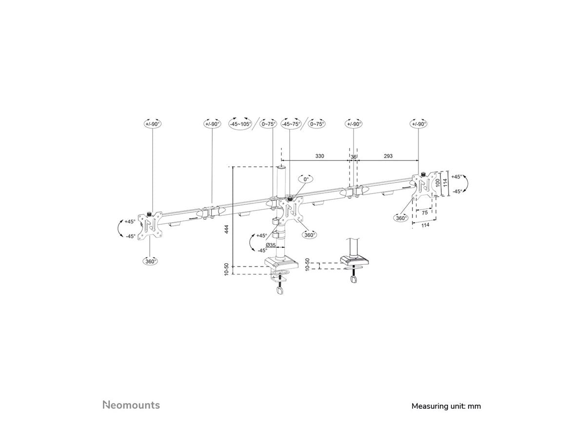NEOMOUNTS NERO Triple Flat Screen Desk Mount Vorderansicht