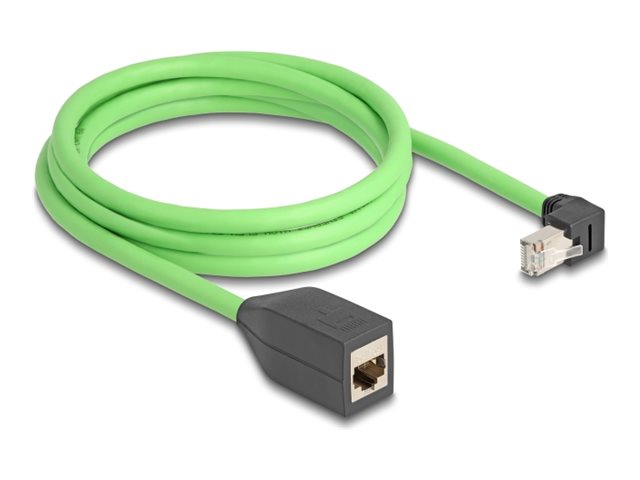 DELOCK RJ45 Netzwerk Verlängerungskabel Cat.6A Stecker unten gewinkelt zu Buchse SF/UTP schleppkettentauglich PUR TPU 2m grun