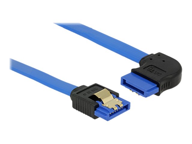 DELOCK Kabel SATA 6 Gb/s Buchse gerade > SATA Buchse rechts gewinkelt 50cm blau mit Goldclips
