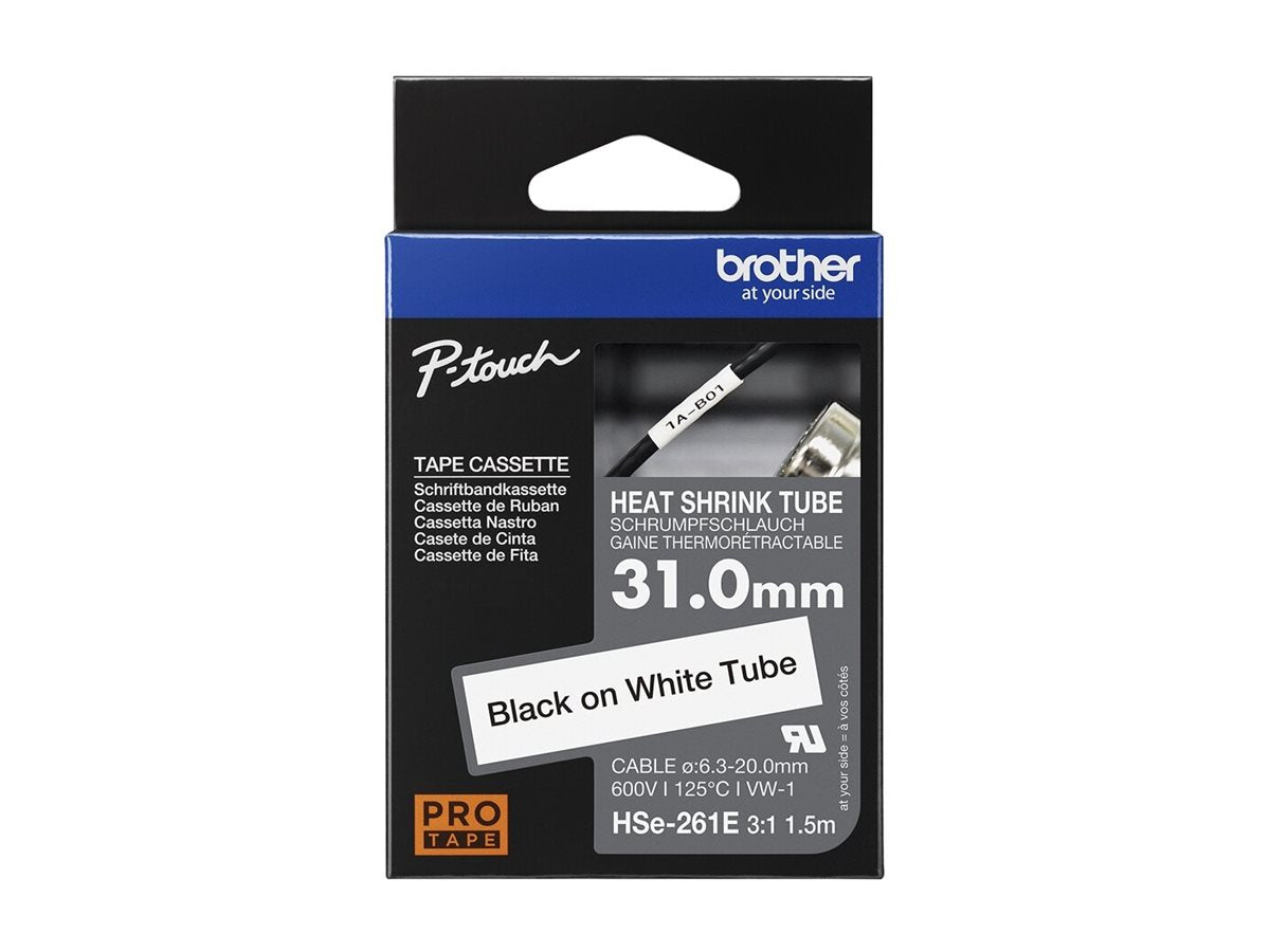 BROTHER Heat Shrink Tube Black on White 31.0mm Vorderansicht