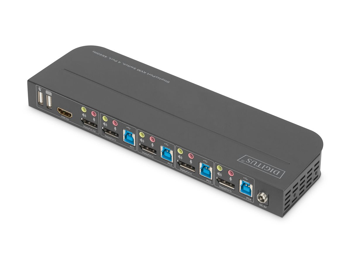 DIGITUS KVM Switch 4x1 DP DP/HDMI Out USB 4Kx2K 60Hz in Verpackung
