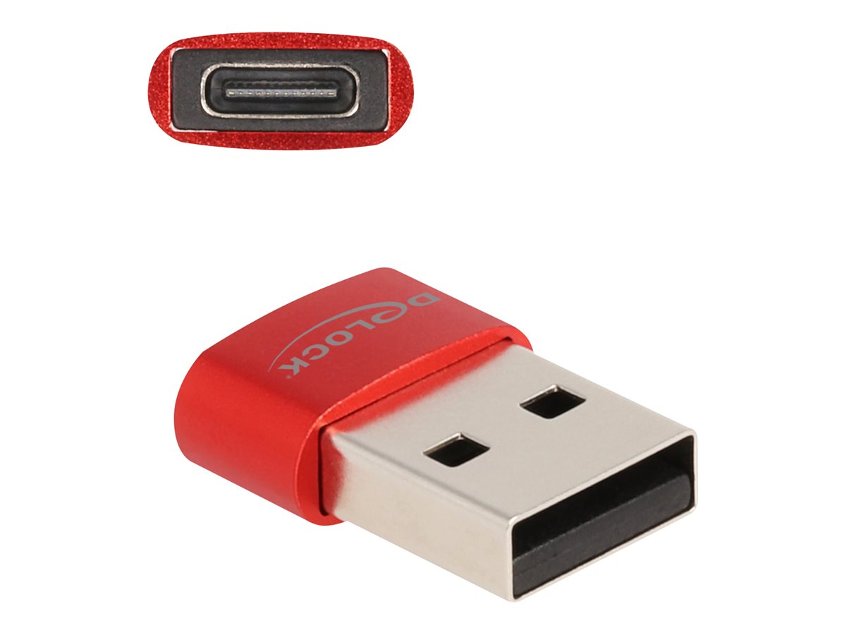 DELOCK USB 2.0 Adapter USB Typ-A Stecker zu USB Type-C Buchse rot - Vorderansicht