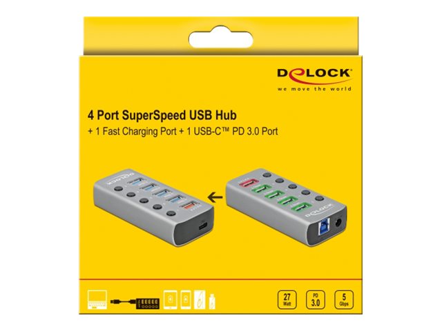 DELOCK USB 3.2 Gen 1 Hub mit Schalter und Beleuchtung