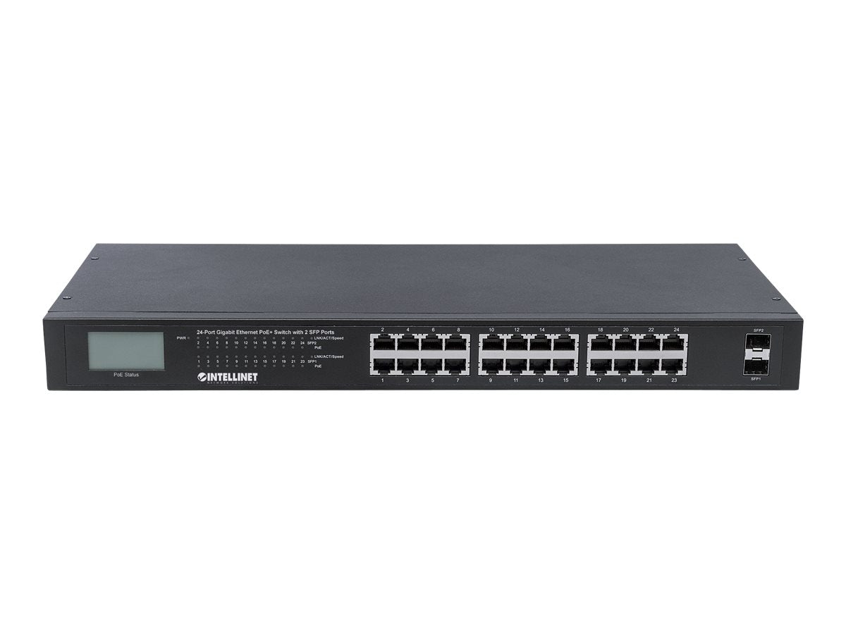 INTELLINET 24-Port Gigabit Ethernet PoE+ Switch Rückansicht
