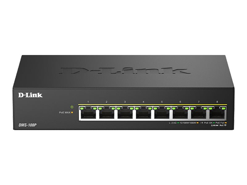 D-LINK DMS-108P/E 8-Port Multi-Gigabit Unmanaged PoE Switch Vorderansicht