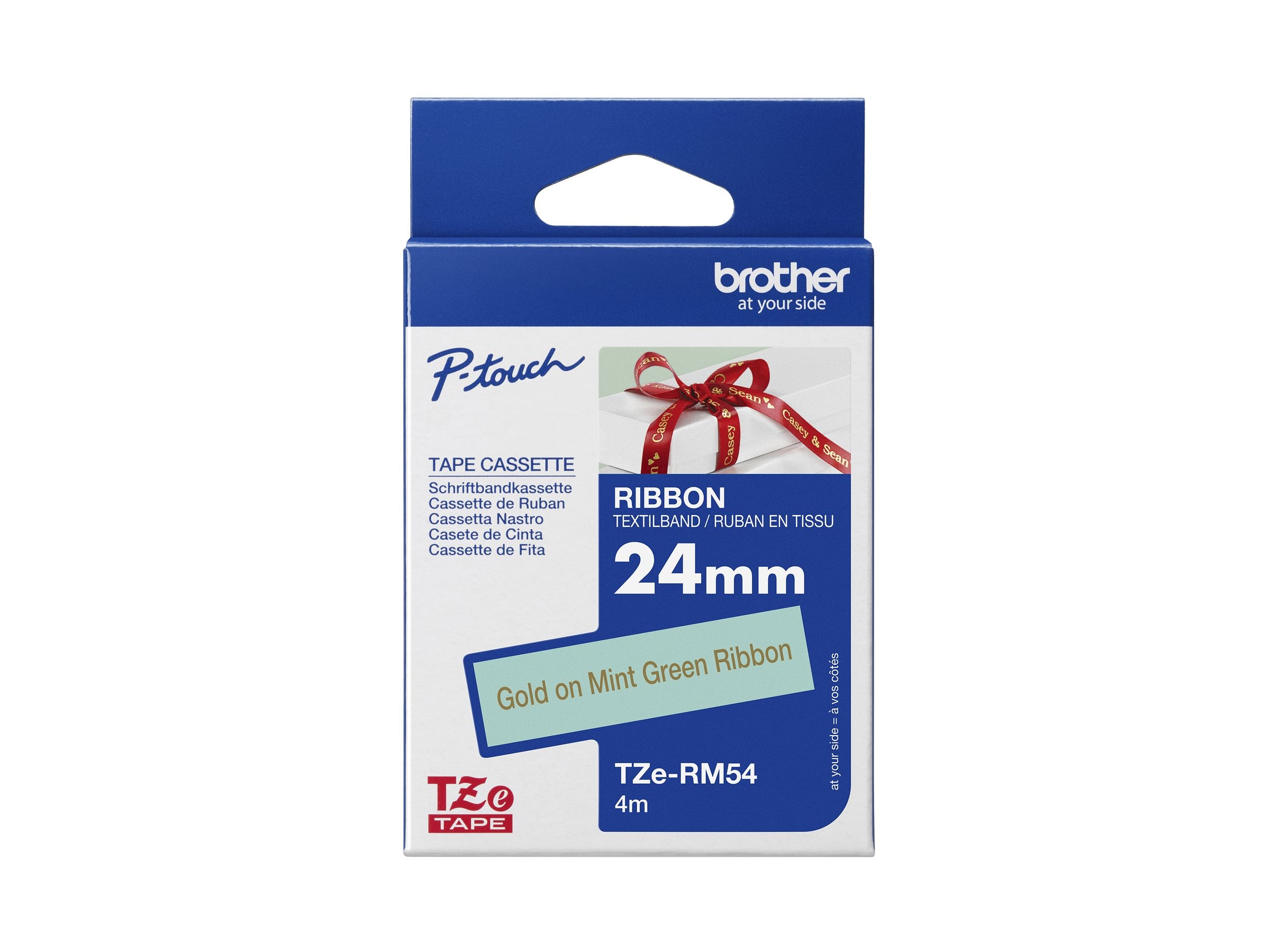 BROTHER P-Touch 24mm mint green/gold ribbon tape Vorderansicht