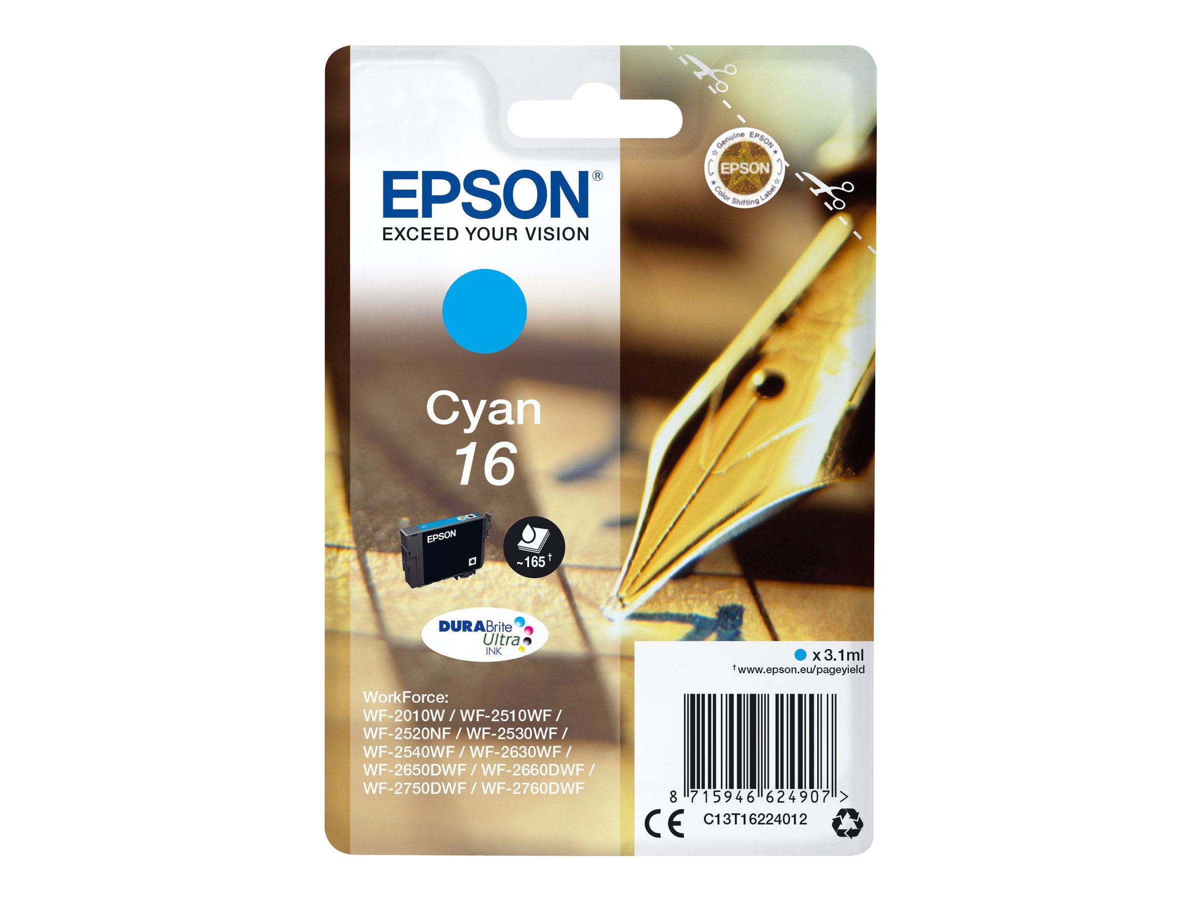 EPSON 1LB 16 Tintenpatrone Cyan Vorderansicht