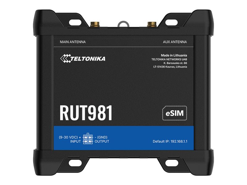 Vorderansicht des TELTONIKA NETWORKS RUT981 DUAL SIM eSIM 4G/LTE/3G/2G ETH WiFi Routers