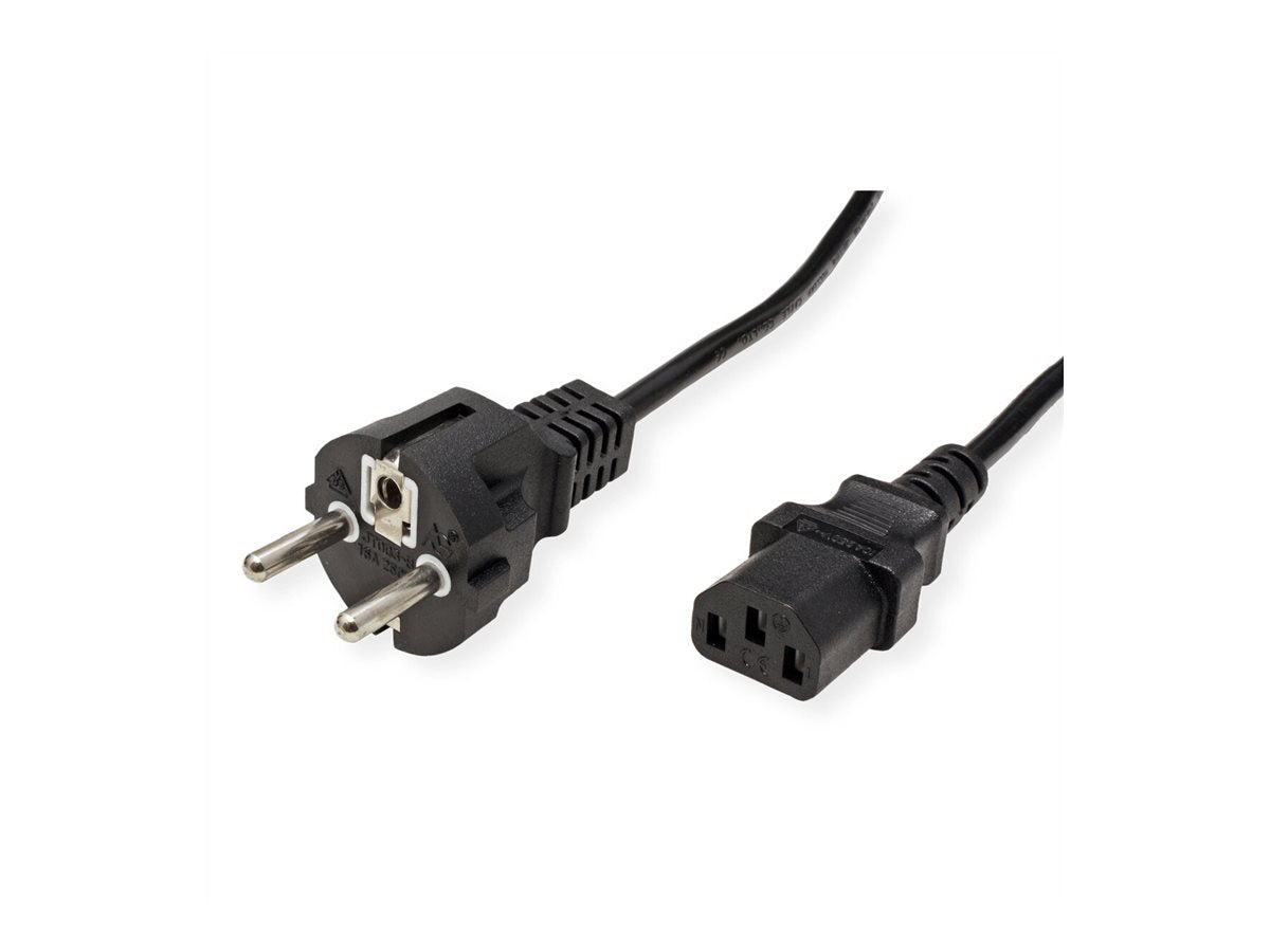 VALUE Netzkabel IEC-Buchse & CEE7/7-Stecker gerade schwarz 0,6m - Detailansicht