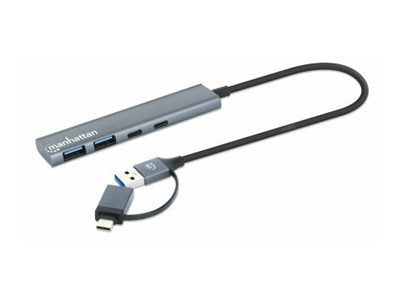 MANHATTAN 4-Port USB 3.0 Typ-C / Typ-A Kombo-Hub USB-C-und USB-A-Stecker auf zwei USB-C-Ports und zwei USB-A-Ports Strom über USB