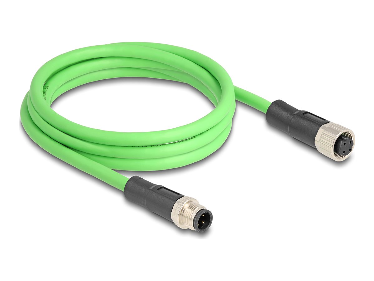 DELOCK M12 Kabel D-kodiert 4 Pin Stecker zu Buchse PUR TPU 2m - Vorderansicht