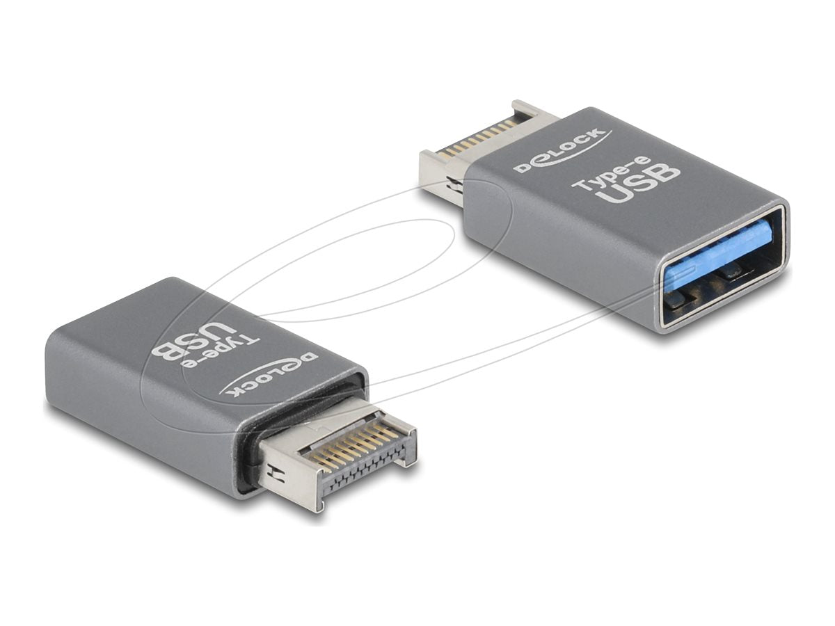 DELOCK Adapter USB 10 Gbps Typ-E Key A Stecker zu USB Typ-A Buchse Metall - Vorderansicht