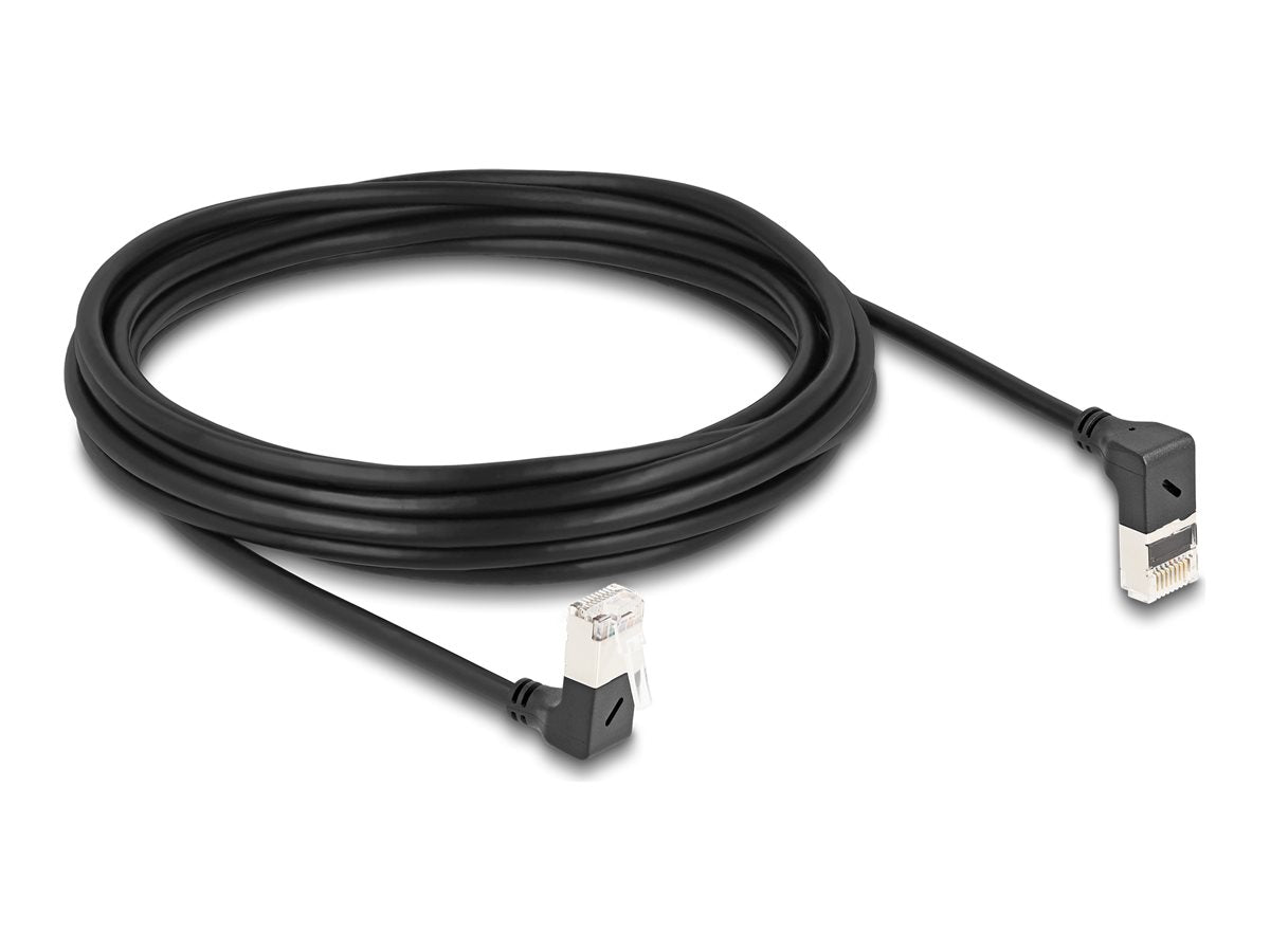DELOCK RJ45 Netzwerkkabel Cat.6A S/FTP Slim 90 oben / unten gewinkelt 5m schwarz - Vorderansicht