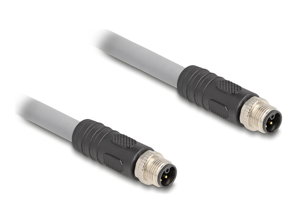 DELOCK M12 Kabel L-kodiert 5 Pin Stecker zu Stecker 3m grau - Vorderansicht