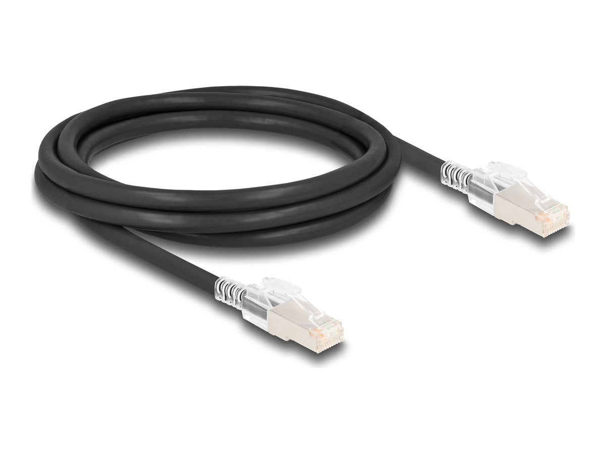 DELOCK RJ45 Netzwerkkabel Cat.6A S/FTP mit Secure Clips Set 2 m schwarz - Vorderansicht