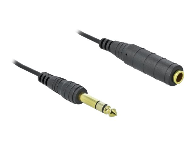 DELOCK Spiralkabel Verlängerung 6,35mm 3 Pin Klinkenstecker zu Klinkenbuchse 2m schwarz - Verpackung