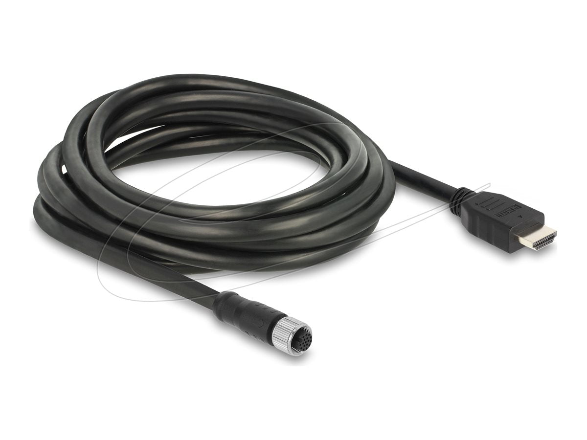 DELOCK M12 Kabel A-kodiert 17 Pin Buchse zu HDMI Stecker 3m schwarz - Vorderansicht