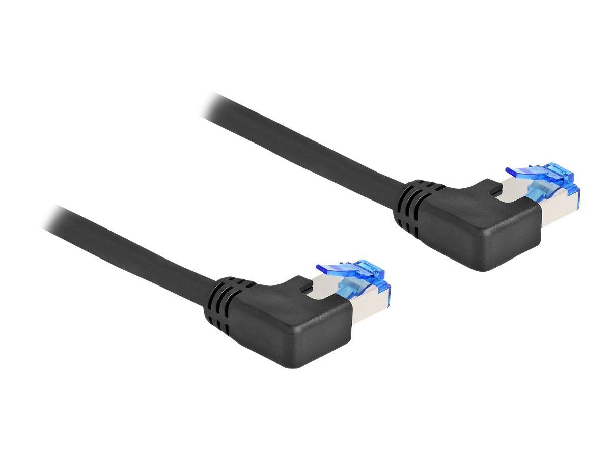 DELOCK RJ45 Netzwerkkabel Cat.6A S/FTP links gewinkelt 2m schwarz - Vorderansicht