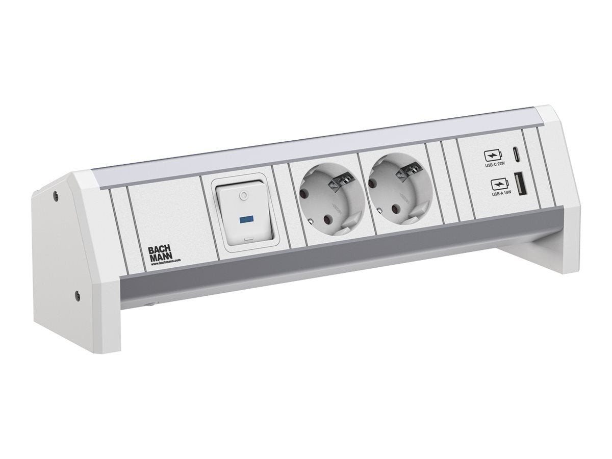 BACHMANN DESK 2xCEE7/3 1xSchalter 1xUSB A/C 22W Vorderansicht