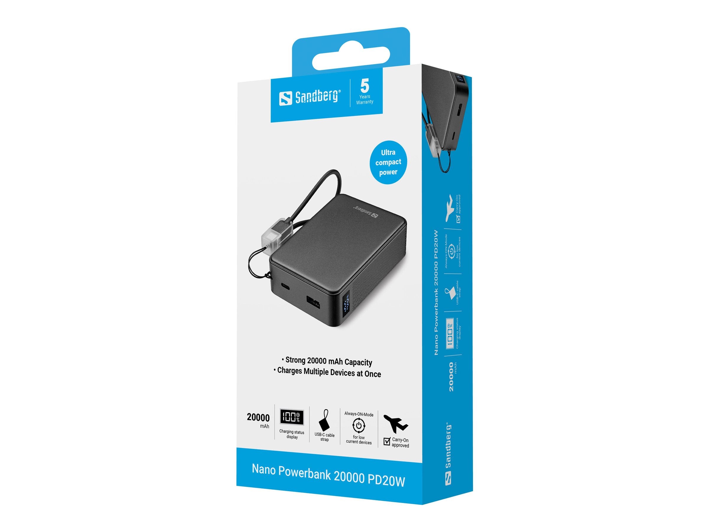 SANDBERG Nano Powerbank 20000 PD20W Vorderansicht