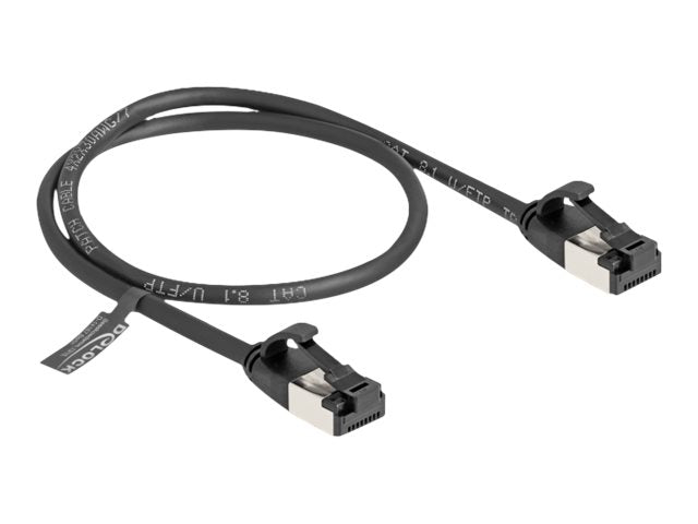 DELOCK RJ45 Kabel Stecker zu Stecker Cat.8.1 flexibel 0,5m schwarz - Vorderansicht