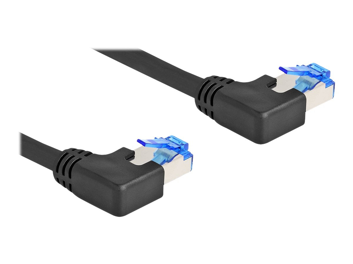 DELOCK RJ45 Netzwerkkabel Cat.6A S/FTP links gewinkelt 1m schwarz - Vorderansicht