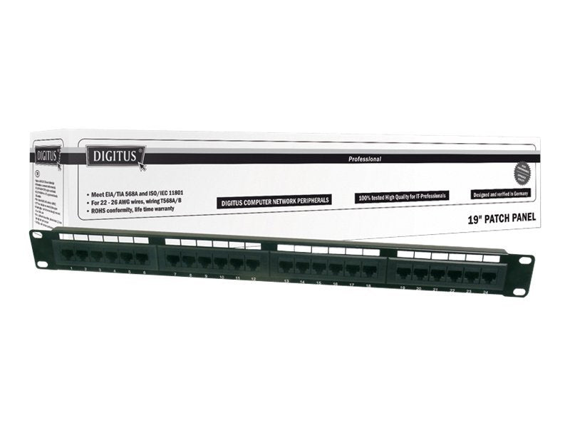 DIGITUS Patch Panel 48,3cm 19Zoll 24Port Cat5e STP ungeschirmt - Vorderansicht