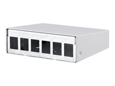 Vorderansicht des METZ CONNECT Keystone AP-Gehäuse 6 Port reinweiss RAL9010