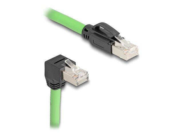 DELOCK RJ45 Netzwerkkabel Cat.6A Stecker zu Stecker unten gewinkelt SF/UTP schleppkettentauglich PUR TPU 5m grun
