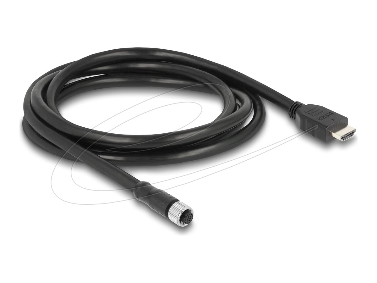 DELOCK M12 Kabel A-kodiert 17 Pin Buchse zu HDMI Stecker 2m schwarz - Vorderansicht
