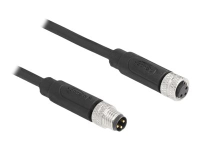 DELOCK M8 3 Pin Kabel A-kodiert Stecker zu Buchse PUR TPU 1m - Vorderansicht