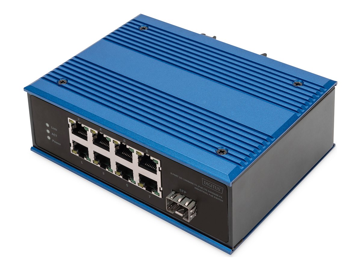 DIGITUS Industrial 8+1 Port Fast Ethernet PoE Switch Vorderansicht